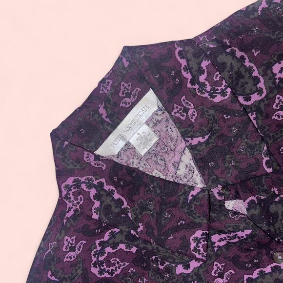 Petite Sophisticate purple and black paisley button up women's size 4 - Picture 2 of 3